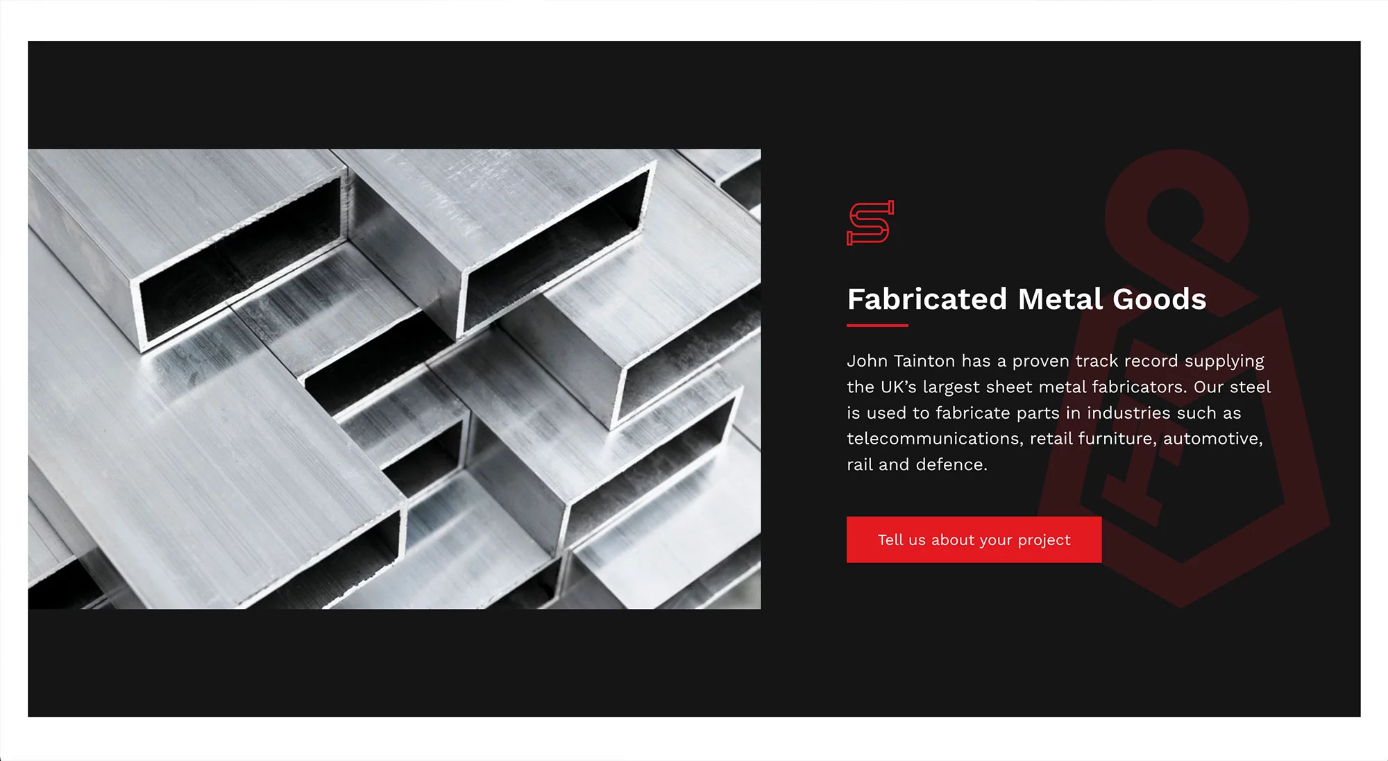 John Tainton website preview fabricated goods section