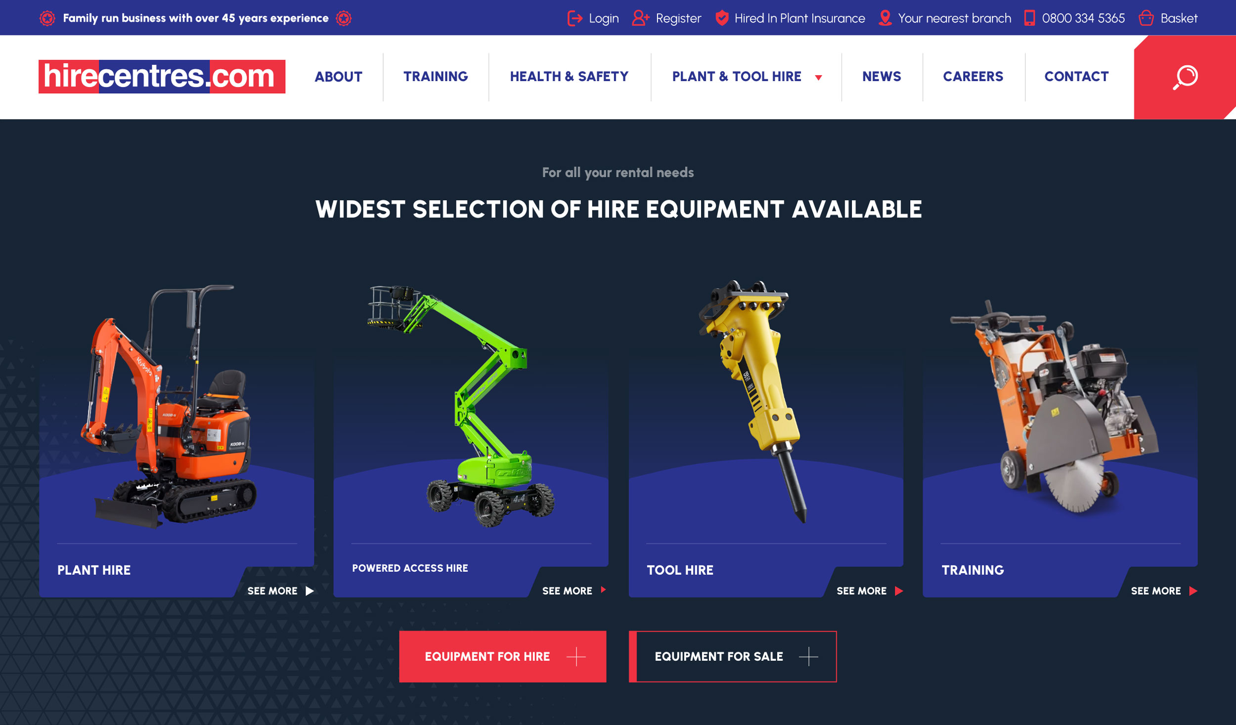 Hire Centres website preview
